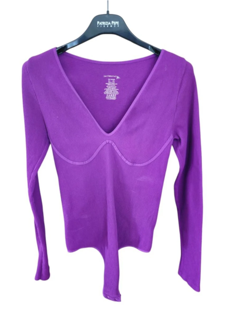 FREE PEOPLE Meg Purple Ribbed Long Sleeve V-Neck Bodysuit M‎ L
